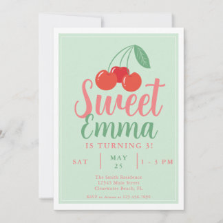 Sweet One Cherry 3. Geburtstag Einladung