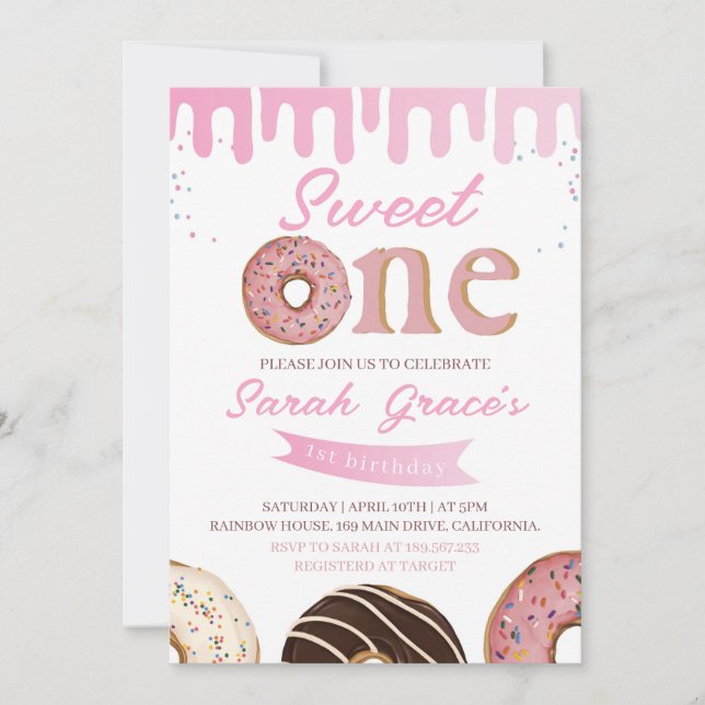 Sweet One Donut 1er Invitation anniversaire (Devant)