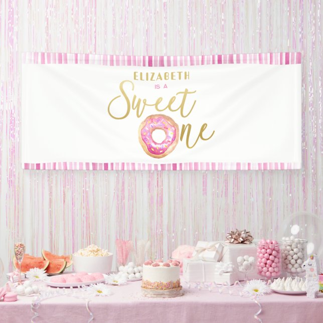 Sweet One Donut Birthday Pink und Gold Dekoration Banner (Party)