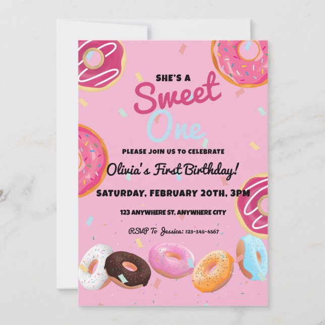 Sweet One Donut First Birthday Party Invitation (Devant)