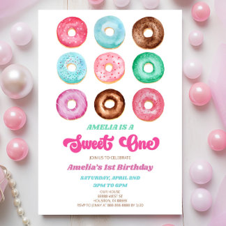 Sweet One Donut Sprinkles 1. Geburtstag Party Einladung
