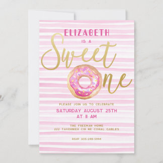 Sweet One Donut Stripe Pink 1. Geburtstag Einladung
