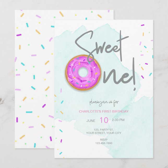 Sweet ONE dounut Geburtstag Einladung (Vorne/Hinten)