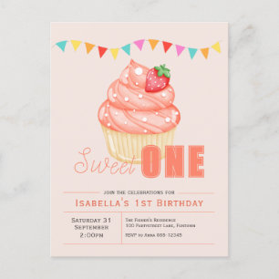 Sweet ONE fille de 1er anniversaire Invitation Car