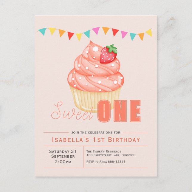 Sweet ONE fille de 1er anniversaire Invitation Car (Devant)