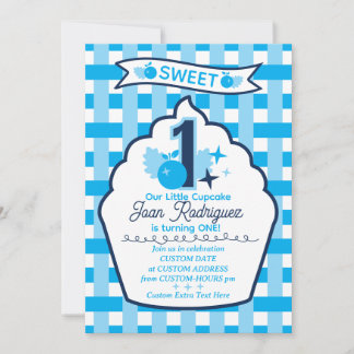 Sweet One First Birthday Gingham Photo Invitations