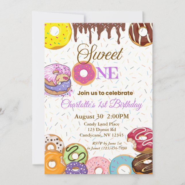 Sweet One First Birthday Invitation - Girl (Devant)