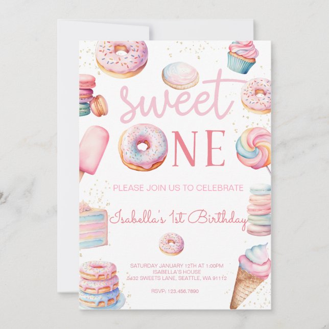 Sweet One First Birthday Photo Invitation (Devant)