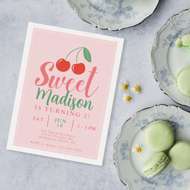 Sweet One Girl Birthday Einladung Cherry Sommer (Von Creator hochgeladen)