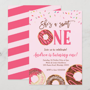 Sweet One Girl Donut thème Anniversaire Invitation