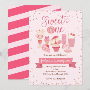 Sweet One Girl Donut thème Anniversaire Invitation