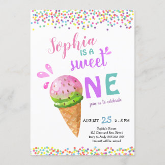 Sweet One Girl Erster Geburtstag Eiskrem Sommer Einladung