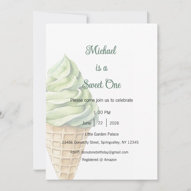 Sweet One Invitation, Ice Cream One Party Einladung (Vorderseite)