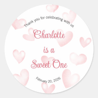 Sweet One Labels, Sweetheart One Party, Heart Runder Aufkleber