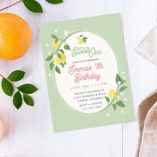 Sweet One Lemon & Floral Themenparty zum Geburtsta Einladung