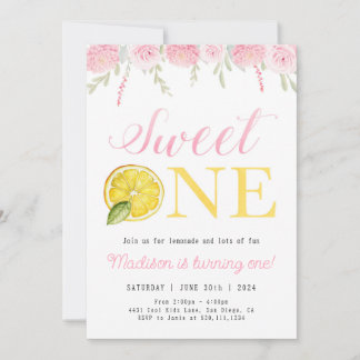 Sweet One Lemonade Birthday Girl Party Einladung