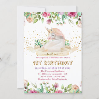 Sweet One Magical Unicorn Baby Girl Erstgeburt Einladung