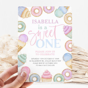 Sweet One Pastel Cupcake Donut 1. Geburtstag Einladung