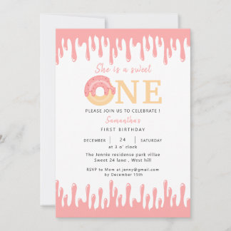 Sweet One Pink Donut 1. Geburtstag Einladung