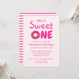 Sweet One Pink Donut Girl 1. Geburtstag Einladung