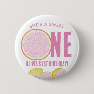 Sweet One Pink Lemon Birthday Party Button