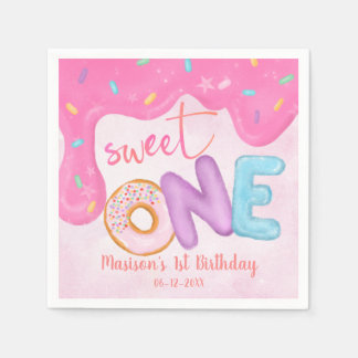 Sweet One Pink Zuckerguss Girl's First Birthday Na Serviette
