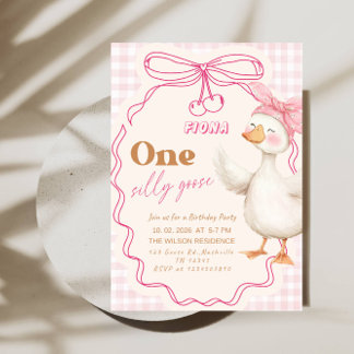Sweet ONE Silly Goose Baby Girl 1st Birthday Party Einladung