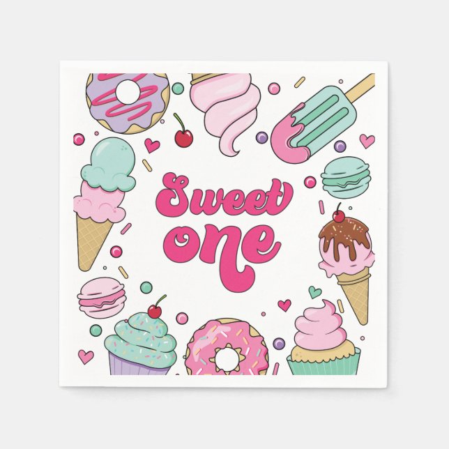 Sweet One Sprinkles Ice Cream and Cake Birthday Serviette (Vorderseite)