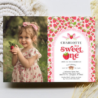 Sweet One Strawberry 1. Geburtstag Foto Einladung