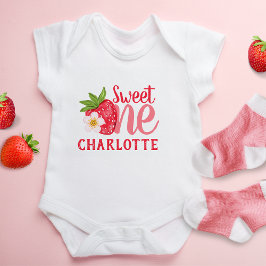 Sweet One Strawberry 1. Geburtstag Personalisische Baby Strampler