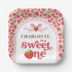 Sweet One Strawberry 1st Birthday 7" Square Pappteller