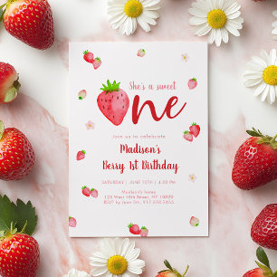 Sweet One Strawberry Berry Erster Geburtstag Einladung