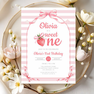 Sweet One Strawberry Girl 1st Birthday Einladung