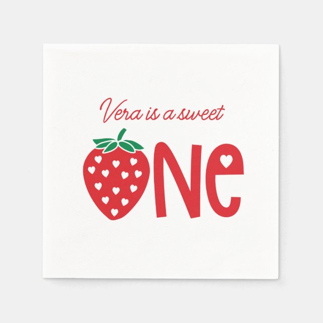 Sweet One Strawberry Theme First Birthday Paper Serviette (Vorderseite)