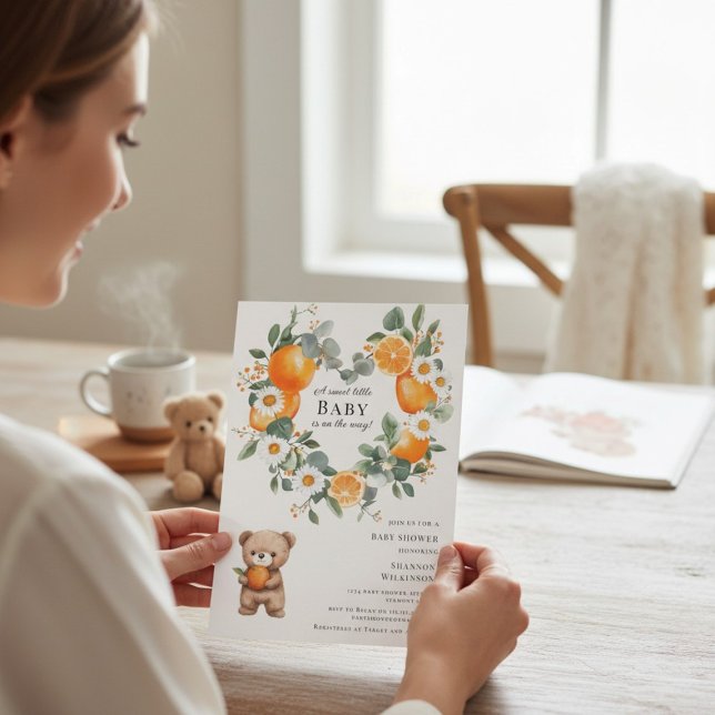 Sweet Orange Daisy Bear Baby Shower Invitation Einladung (Von Creator hochgeladen)