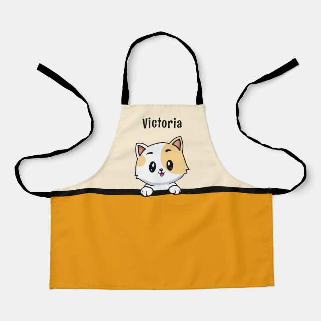 Sweet Orange Kitten mit Individuelle Name Kinder Schürze (Vorderseite)