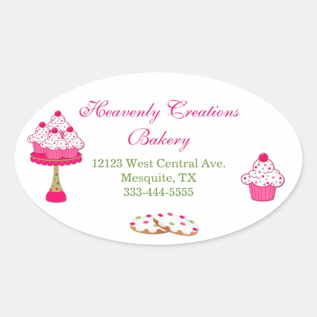 Sweet Oval Cupcake Bakery Stickers (Vorderseite)
