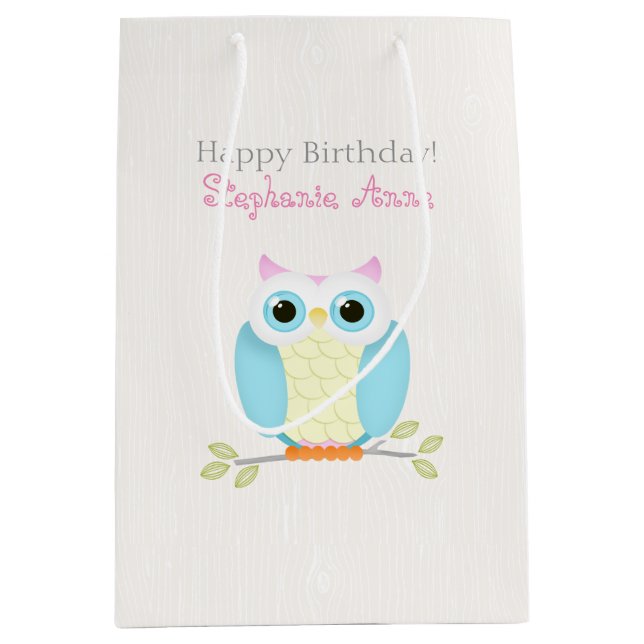Sweet Owl Birthday Mittlere Geschenktüte (Vorderseite)
