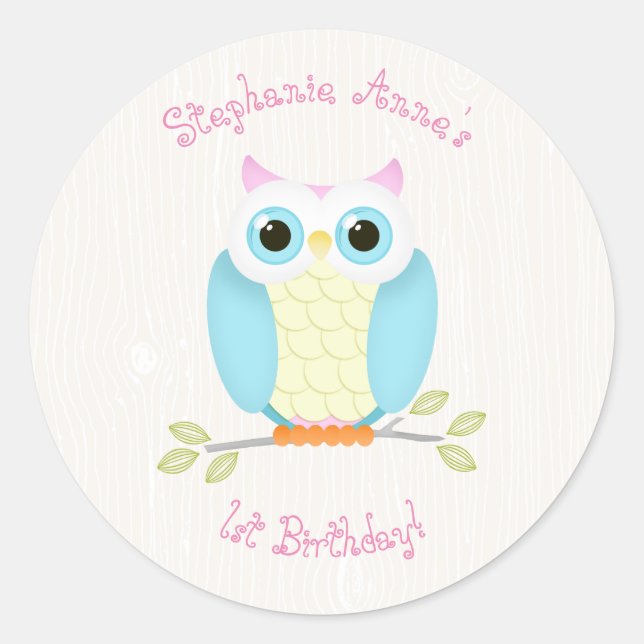 Sweet Owl Birthday Runder Aufkleber (Vorderseite)
