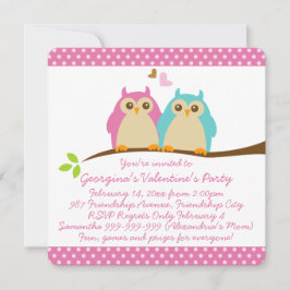 Sweet Owls in Liebe Pink Kids Valentines Party Einladung
