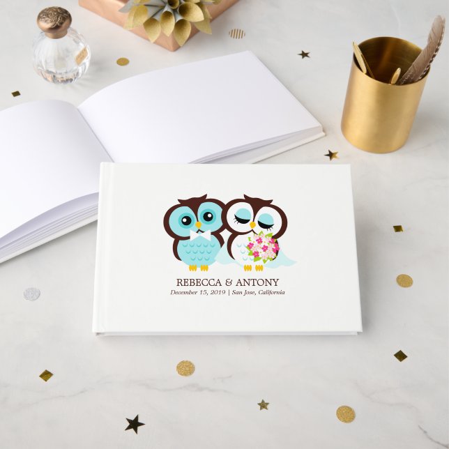 Sweet Owls Wedding Gästebuch (Vorderseite Offen)