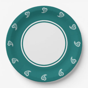 Sweet Paisley Hearts in Aquamariner Papierplatte Pappteller