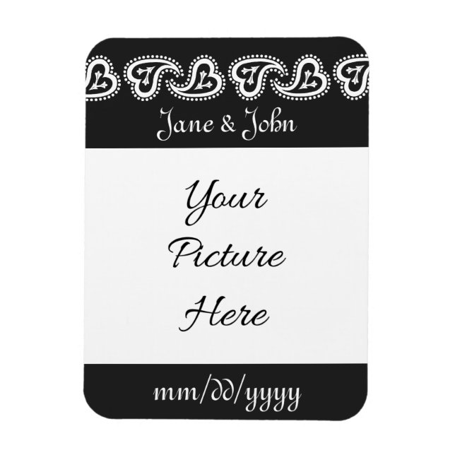 Sweet Paisley Hearts in Black Rett-the-Date Magnet (Vertikal)