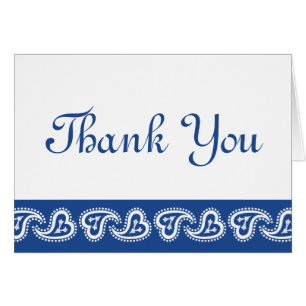 Sweet Paisley Hearts in Blue Thank You Card