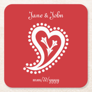 Sweet Paisley Hearts in Cherry Paper Untersetzer