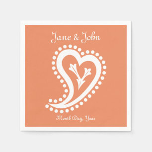 Sweet Paisley Hearts in Coral Napkins Serviette