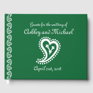 Sweet Paisley Hearts in Green Guest Book Gästebuch