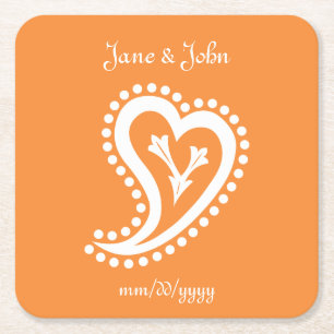 Sweet Paisley Hearts in Orange Paper Untersetzer