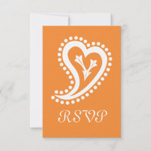 Sweet Paisley Hearts in Orange RSVP Card Karte