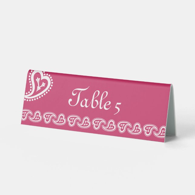 Sweet Paisley Hearts in Raspberry Table Zent Sign Tischaufsteller (Vorderseite)